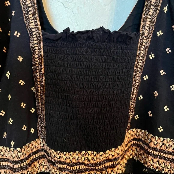 Free People Santorini Tank Top Crochet Trim Embroidered Smocked Back Size L EUC - Picture 8 of 14